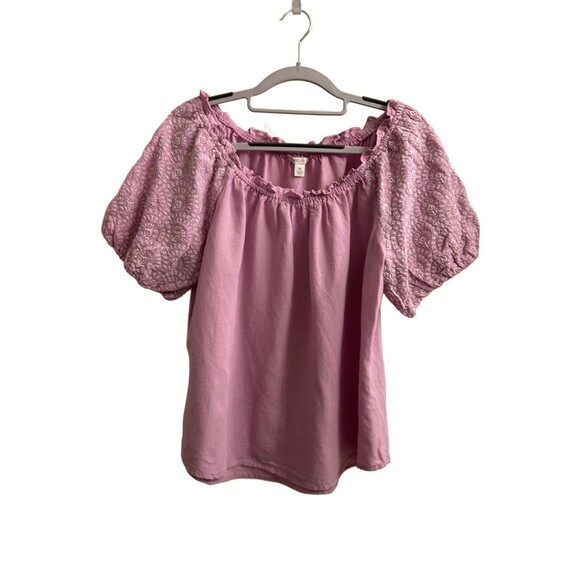 Cato Women’s Pink Puff Sleeve Embroidered Boho Peasant Top Size S - Picture 1 of 6